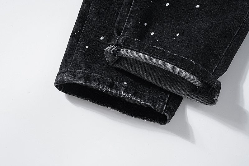 Purple Brand Black Distressed Paint-Splatter Jeans — detail