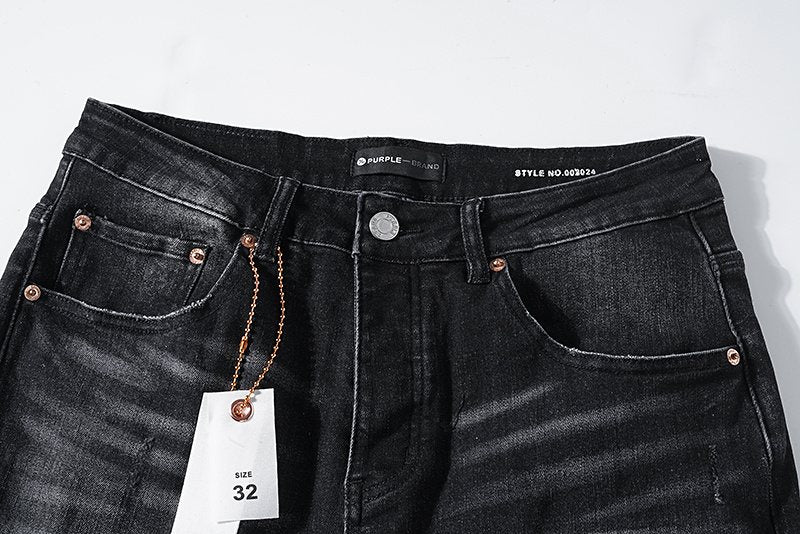 Purple Brand Black Distressed Paint-Splatter Jeans — detail