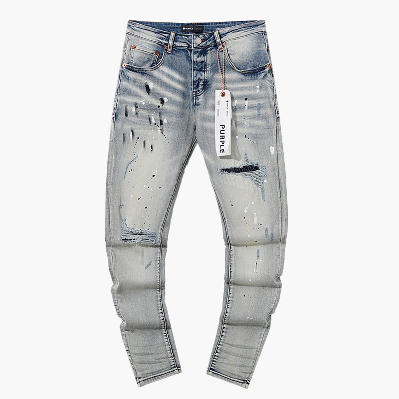 Purple Brand Light Blue Distressed Ribbed Knee Jeans — front