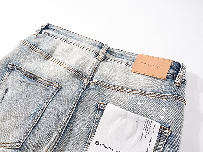 Purple Brand Light Blue Distressed Ribbed Knee Jeans — detail