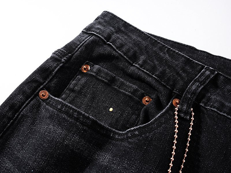 Purple Brand Black Paint-Splatter Distressed Jeans — detail
