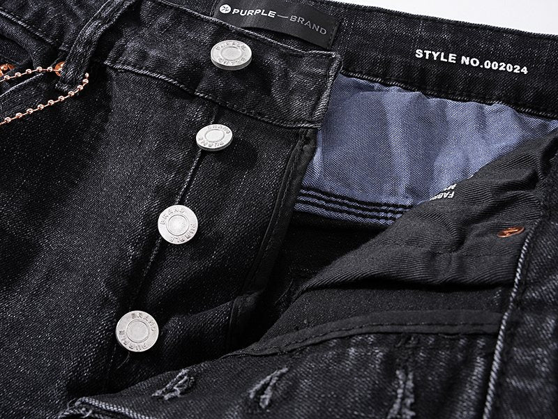 Purple Brand Black Paint-Splatter Distressed Jeans — detail