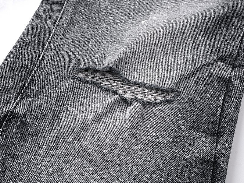 Purple Brand Grey Paint-Splatter Flared Jeans — detail