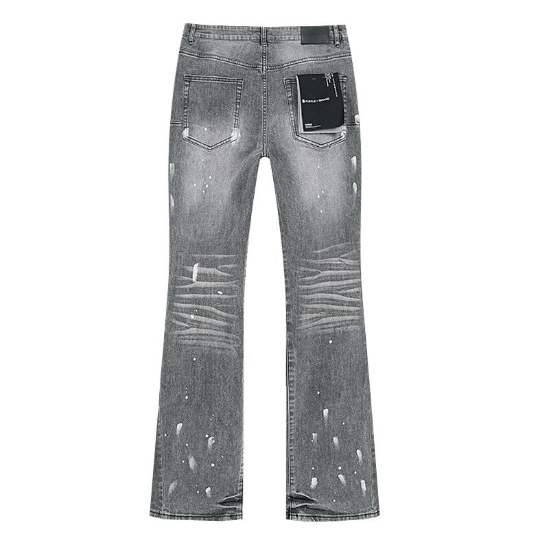 Purple Brand Grey Paint-Splatter Flared Jeans — back