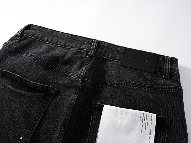 Purple Brand Paint Splatter Waxed-Look Black Jeans — detail