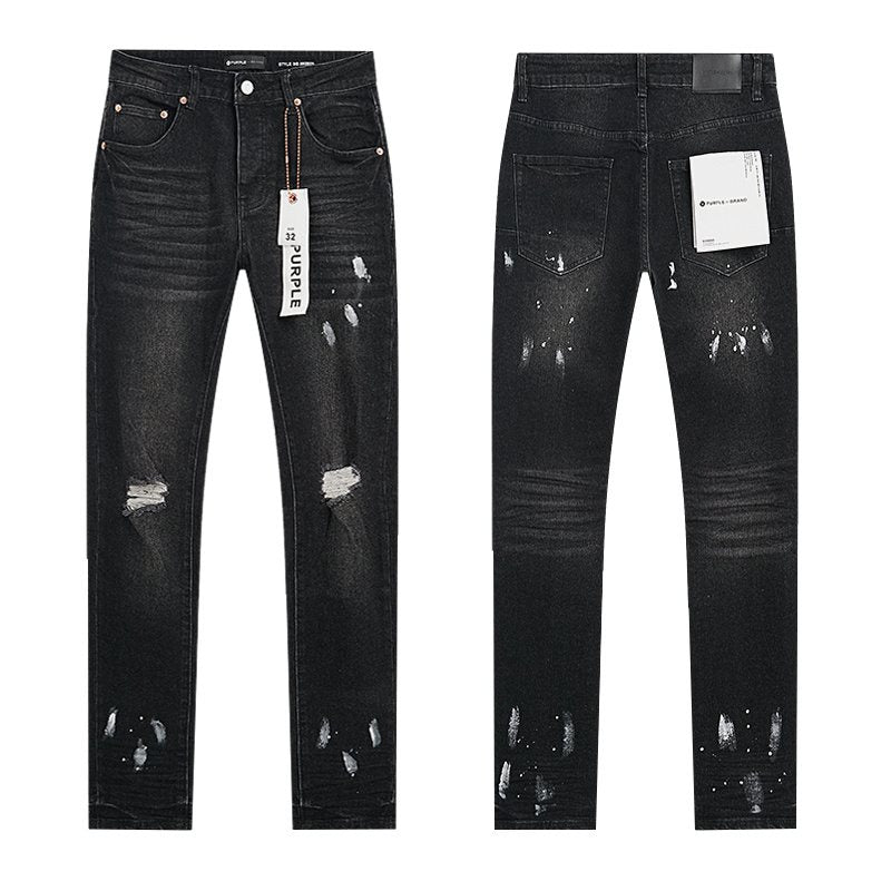 Purple Brand Black Distressed Paint-Splatter Jeans — hero