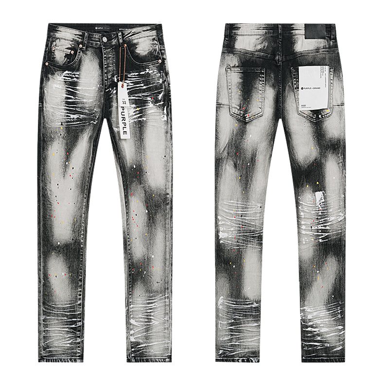 Purple Brand Washed Distressed Paint-Effect Jeans — hero