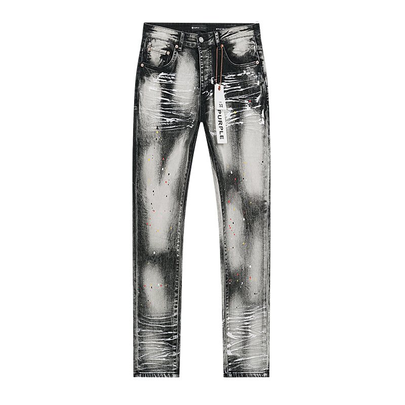 Purple Brand Washed Distressed Paint-Effect Jeans — front