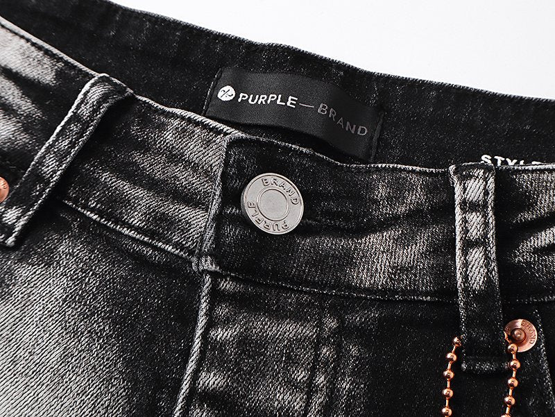 Purple Brand Washed Distressed Paint-Effect Jeans — detail