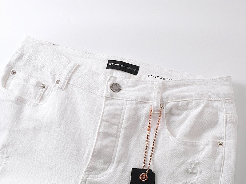 Purple Brand Distressed White Jeans — detail