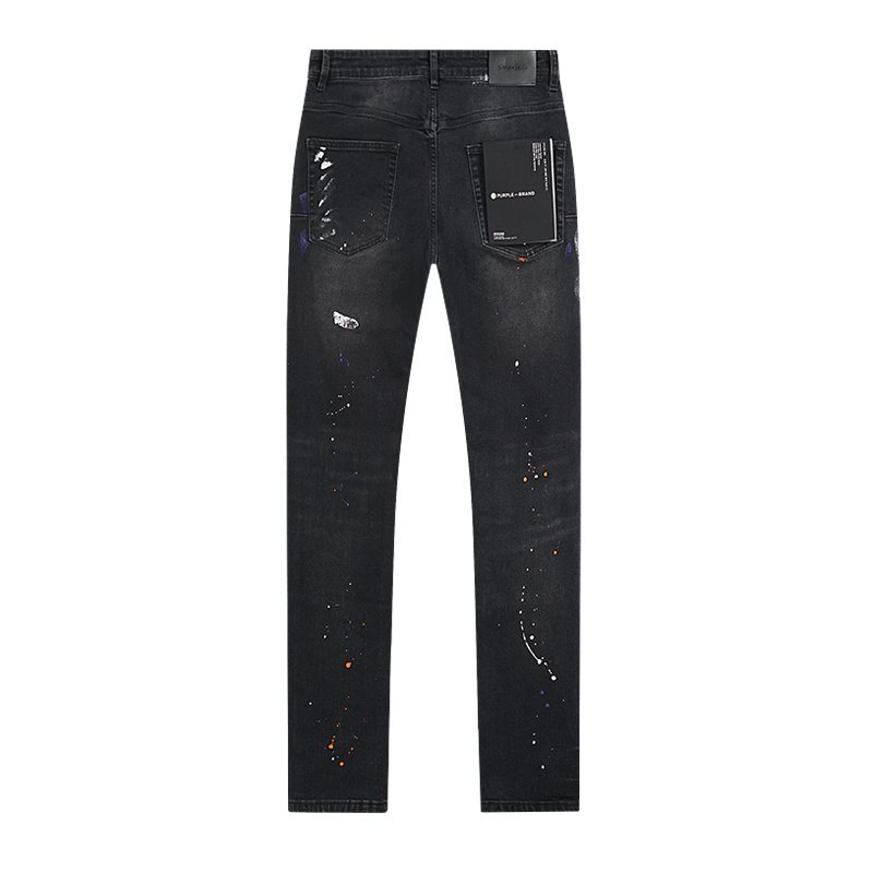Purple Brand Black Distressed Paint-Splatter Jeans — back