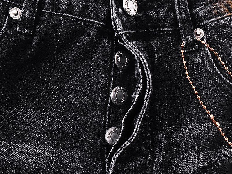 Purple Brand Distressed Paint-Splatter Flared Jeans — detail