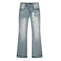 Purple Brand Light Blue Paint-Splatter Distressed Flared Jeans — front