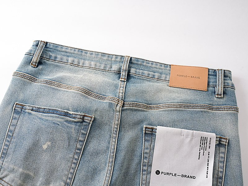 Purple Brand Light Blue Distressed Paint-Splatter Flared Jeans — detail