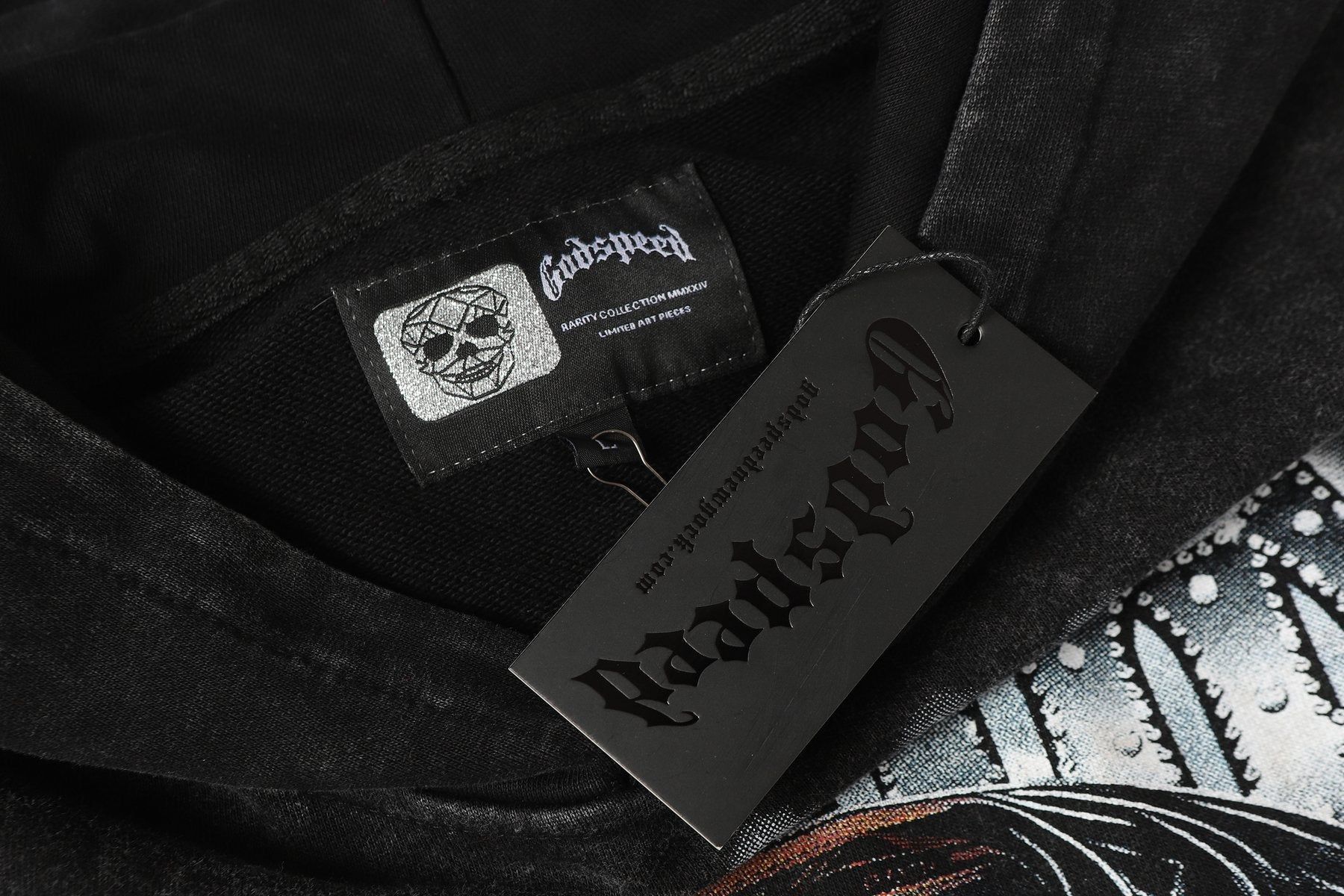 Godspeed Race Before Death Skull Graphic Hoodie — hang_tag