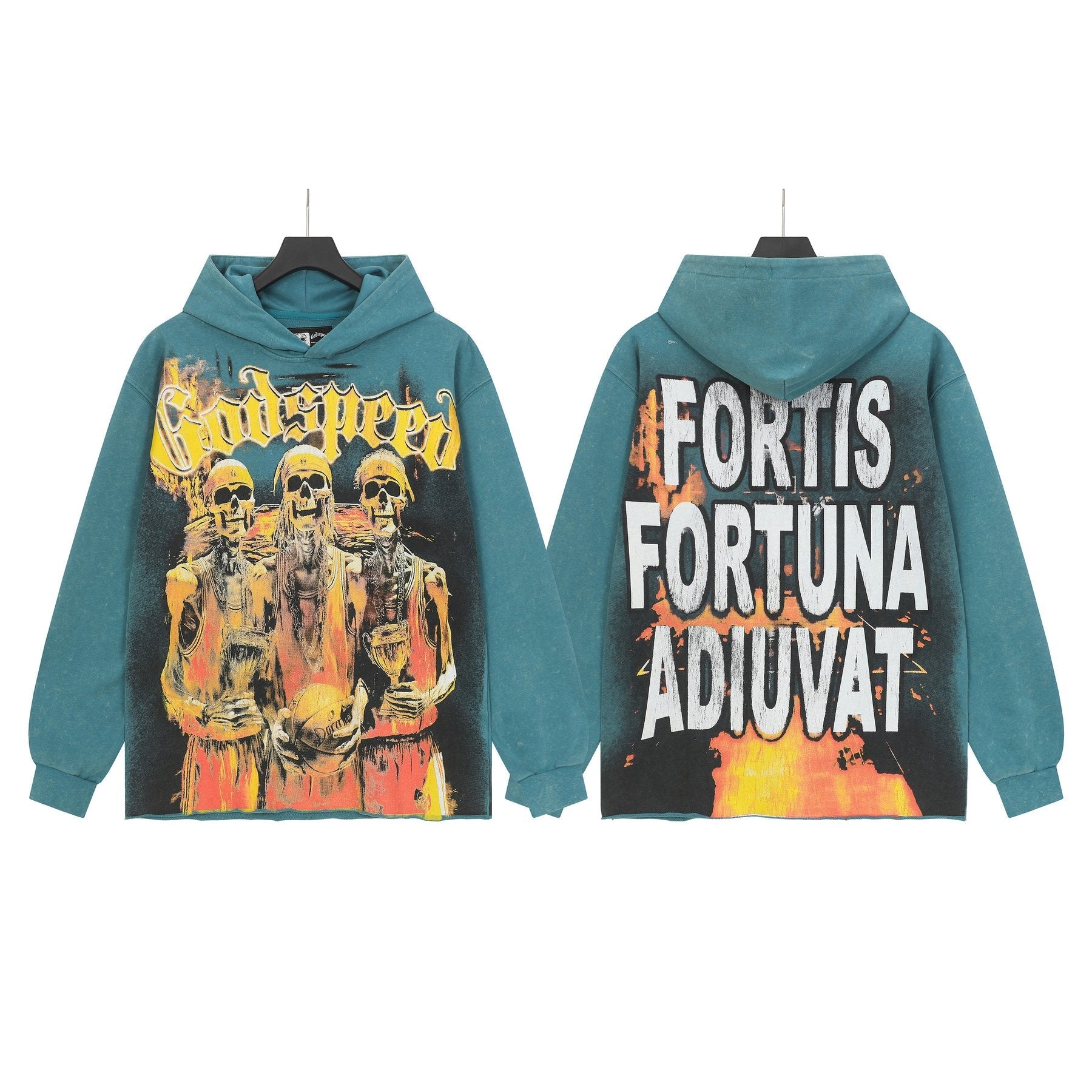 Godspeed Fortis Fortuna Adiuvat Skull Graphic Hoodie — front
