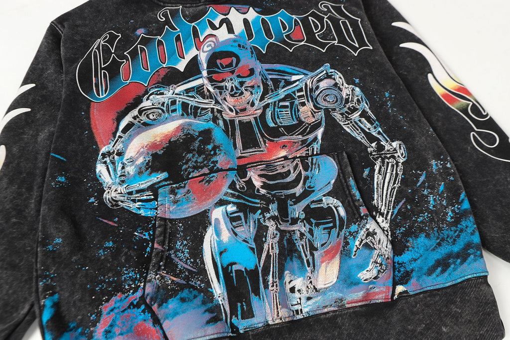 Godspeed Acid-Wash Graphic Pullover Hoodie — detail