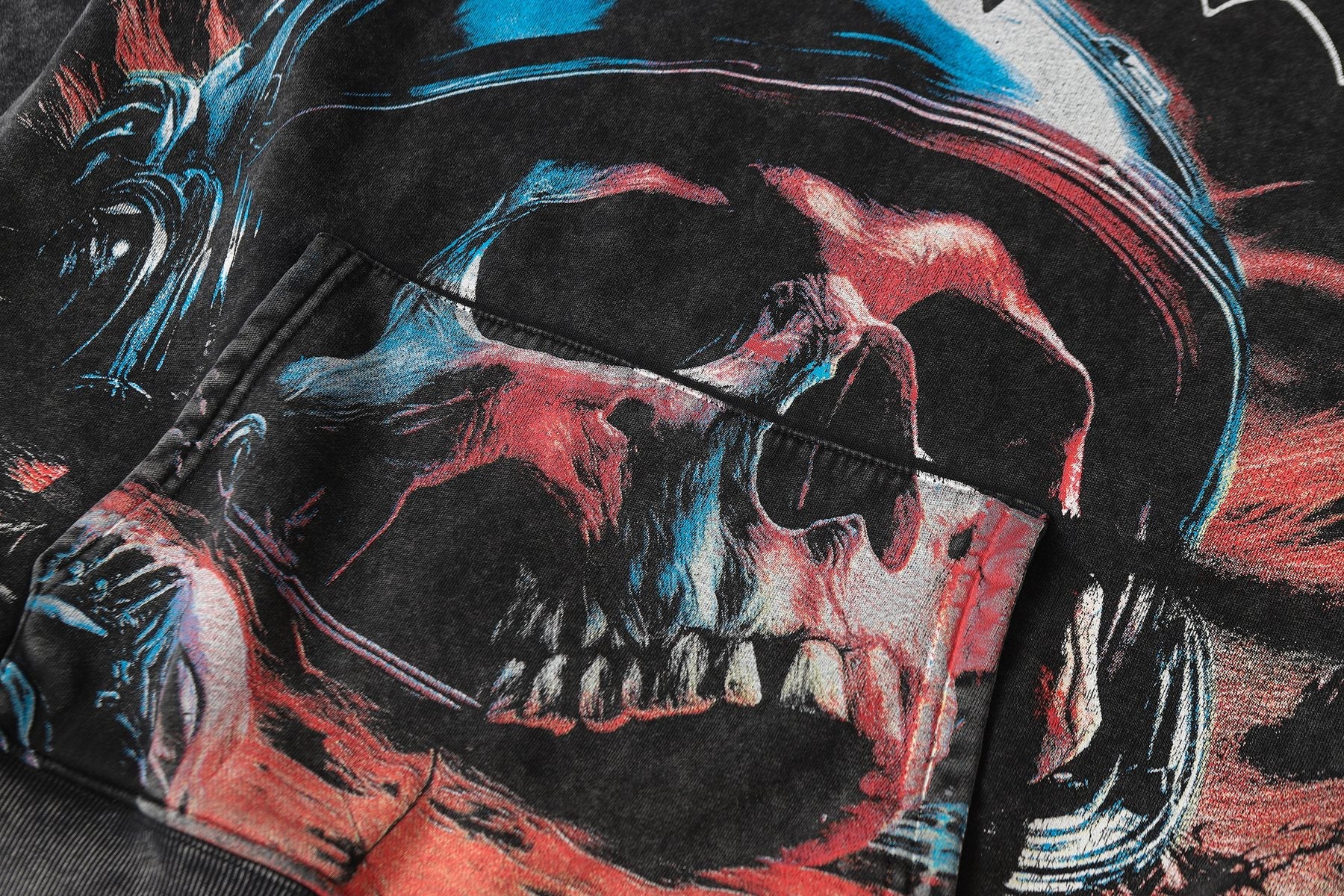Godspeed Skull Graphic Acid Wash Hoodie — detail