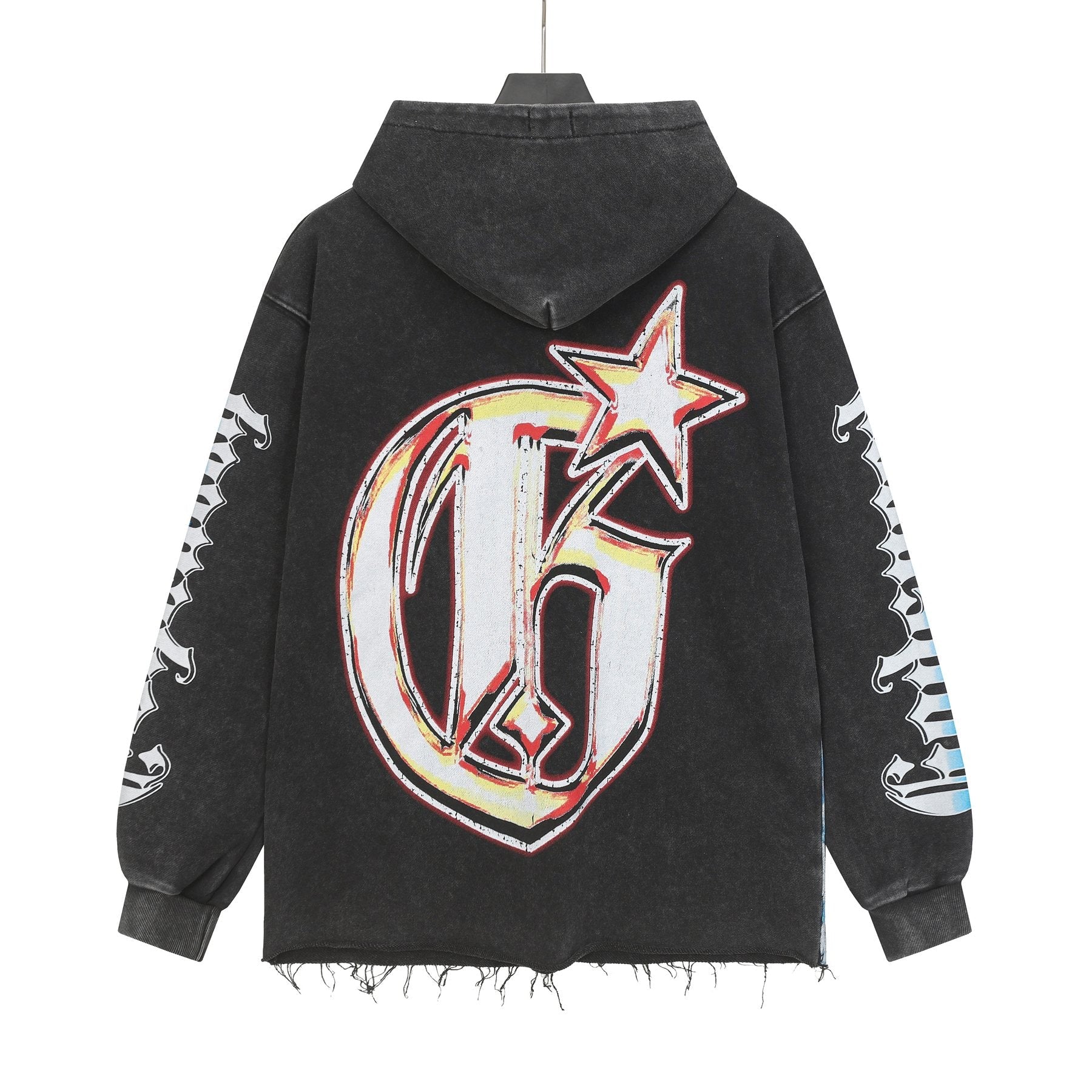 Godspeed Rock Graphic Distressed Hem Hoodie — back