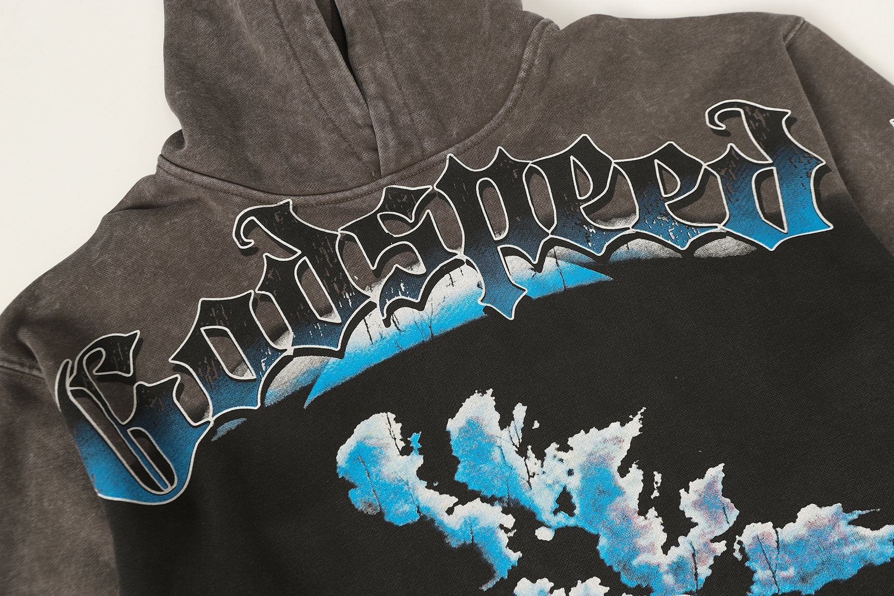 Godspeed Rock Graphic Distressed Hem Hoodie — detail
