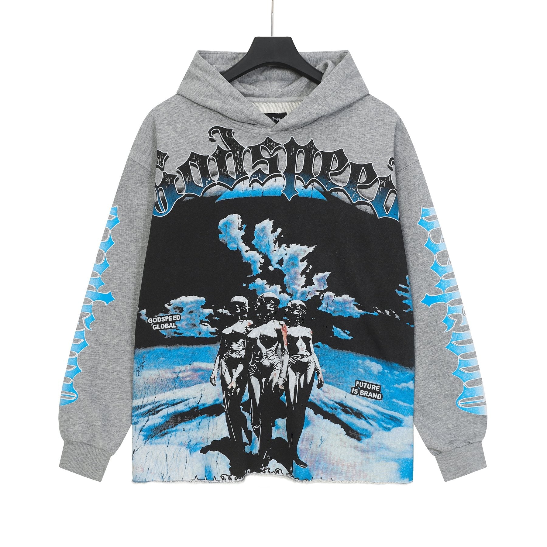 Godspeed Rock Graphic Distressed Hem Hoodie — front