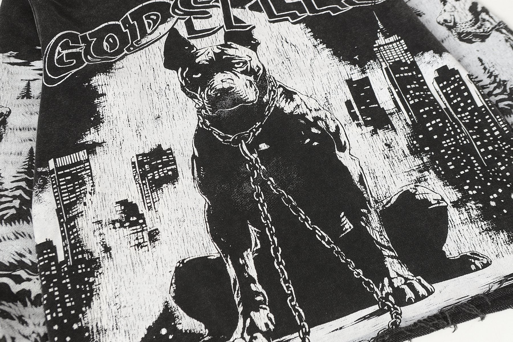 Godspeed Dog & City Graphic Raw-Hem Hoodie — detail