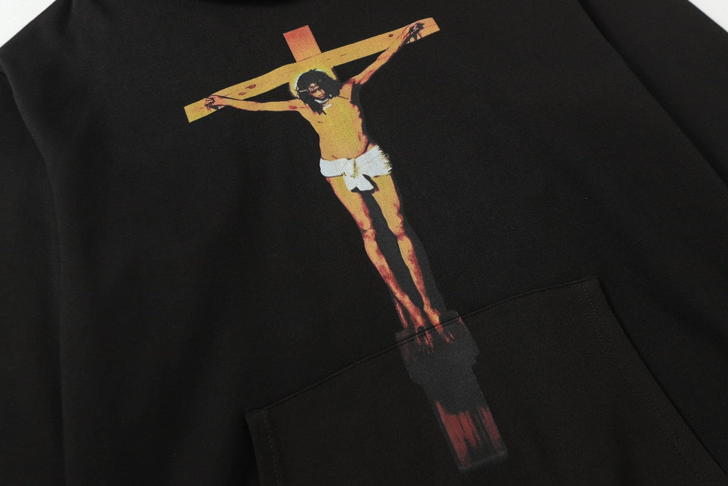 THAT'S A AWFUL LOT OF COUGH SYRUP Crucifixion Graphic Pullover Hoodie — detail