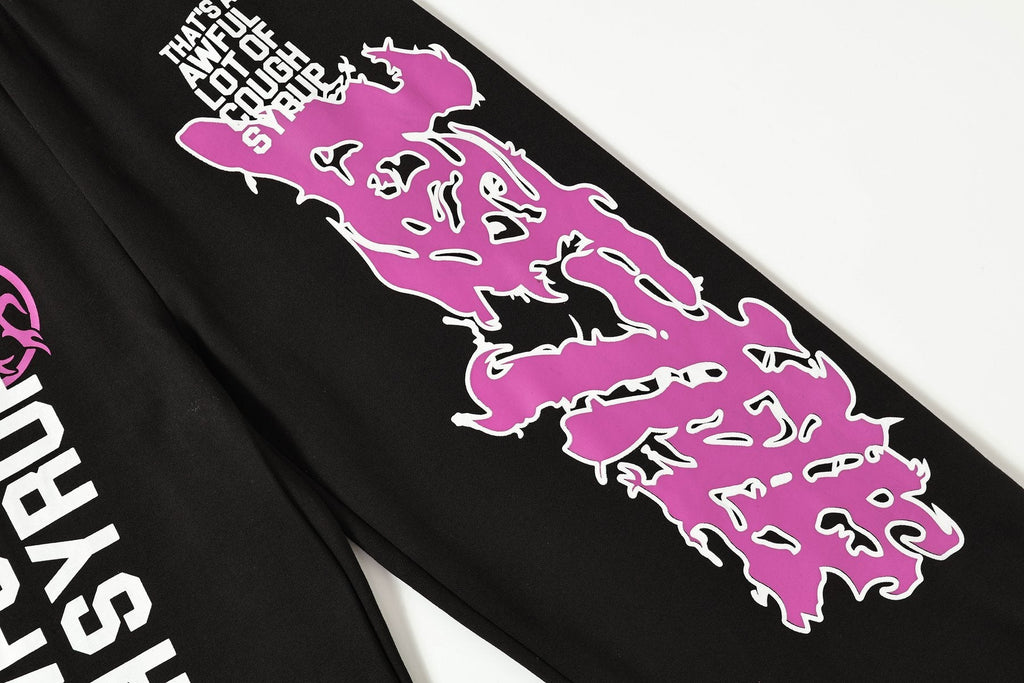 THAT'S A AWFUL LOT OF COUGH SYRUP Black Graphic Hoodie & Sweatpants Matching Set — detail