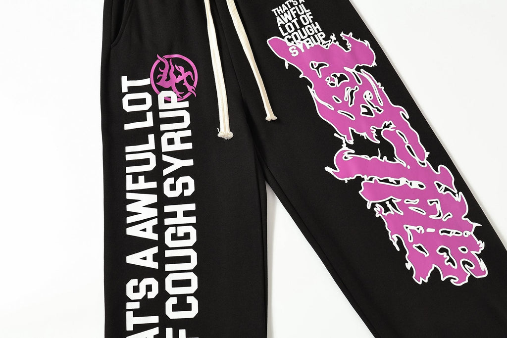 THAT'S A AWFUL LOT OF COUGH SYRUP Black Graphic Hoodie & Sweatpants Matching Set — detail