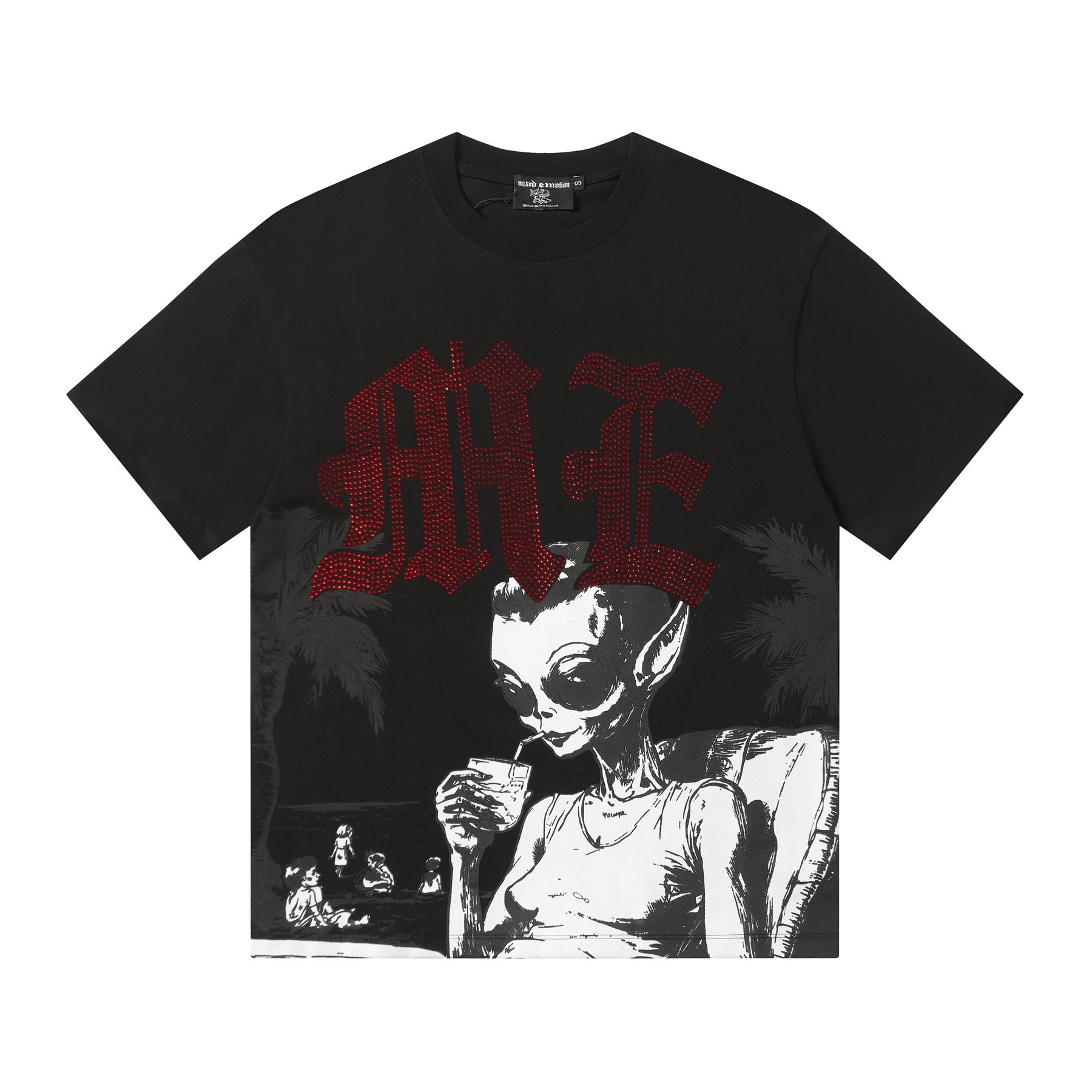 MIXED EMOTION Godspeed Rhinestone Graphic T-Shirt — front