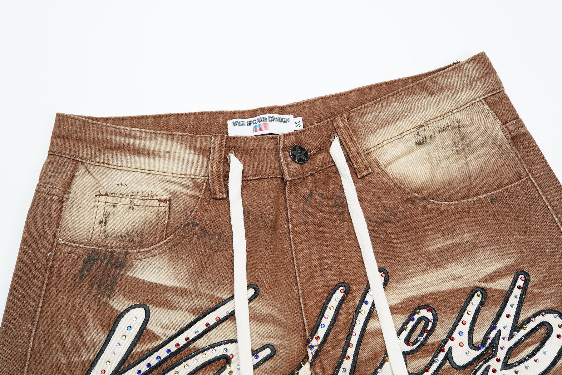 VALLEY Skittles Rhinestone Denim Shorts — detail