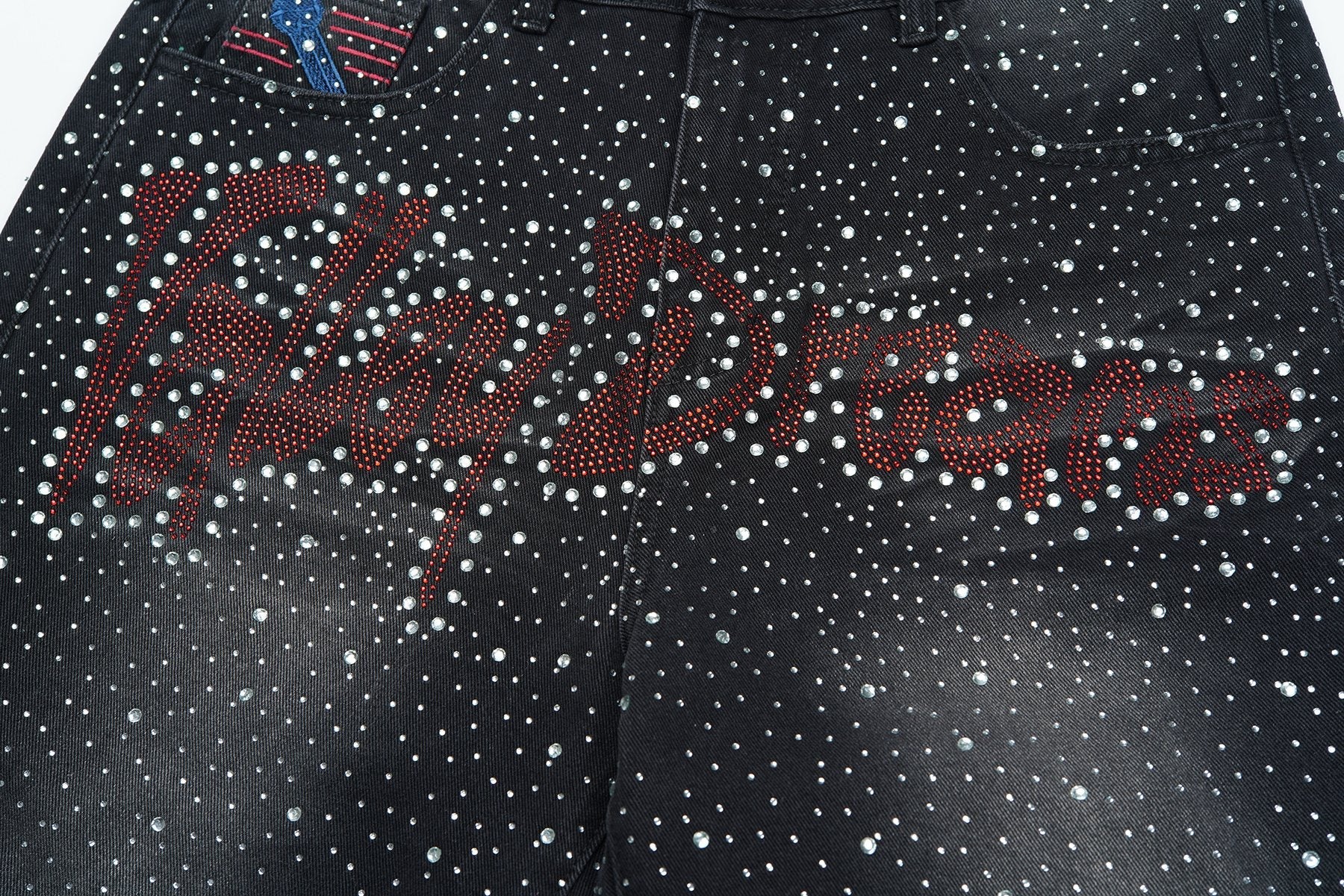 VALLEY Iced Out Rhinestone Denim Jorts — detail