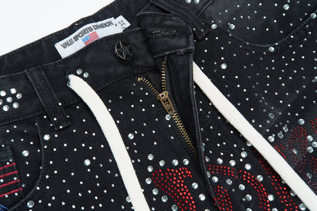 VALLEY Iced Out Rhinestone Denim Jorts — detail