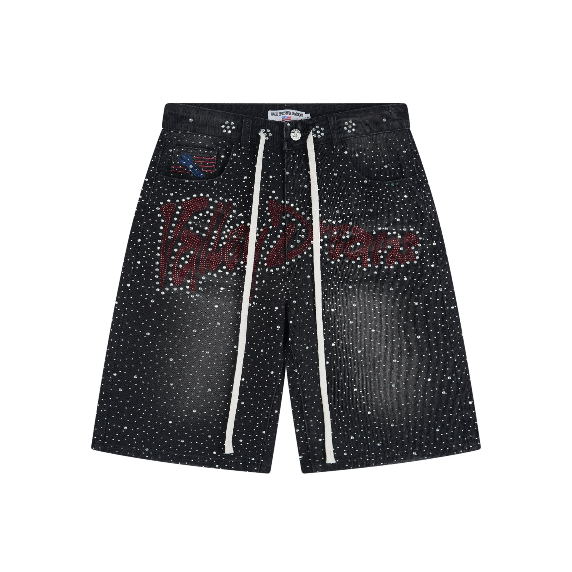 VALLEY Iced Out Rhinestone Denim Jorts — hero