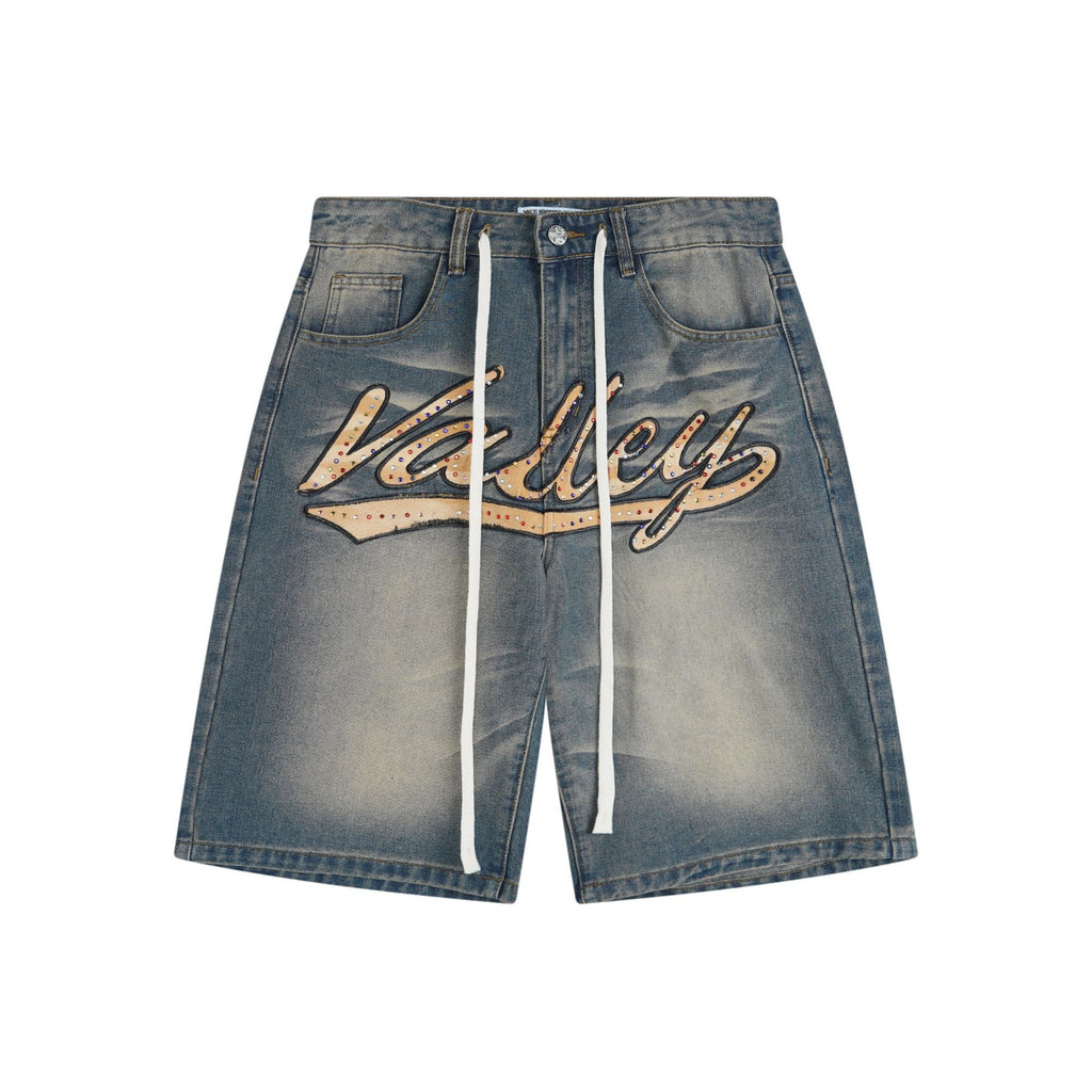 VALLEY Embellished Blue Denim Jorts — front
