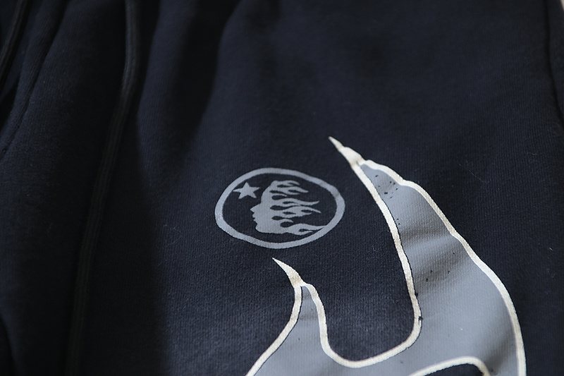 Hellstar Washed Black Flame Graphic Sweatpants — detail