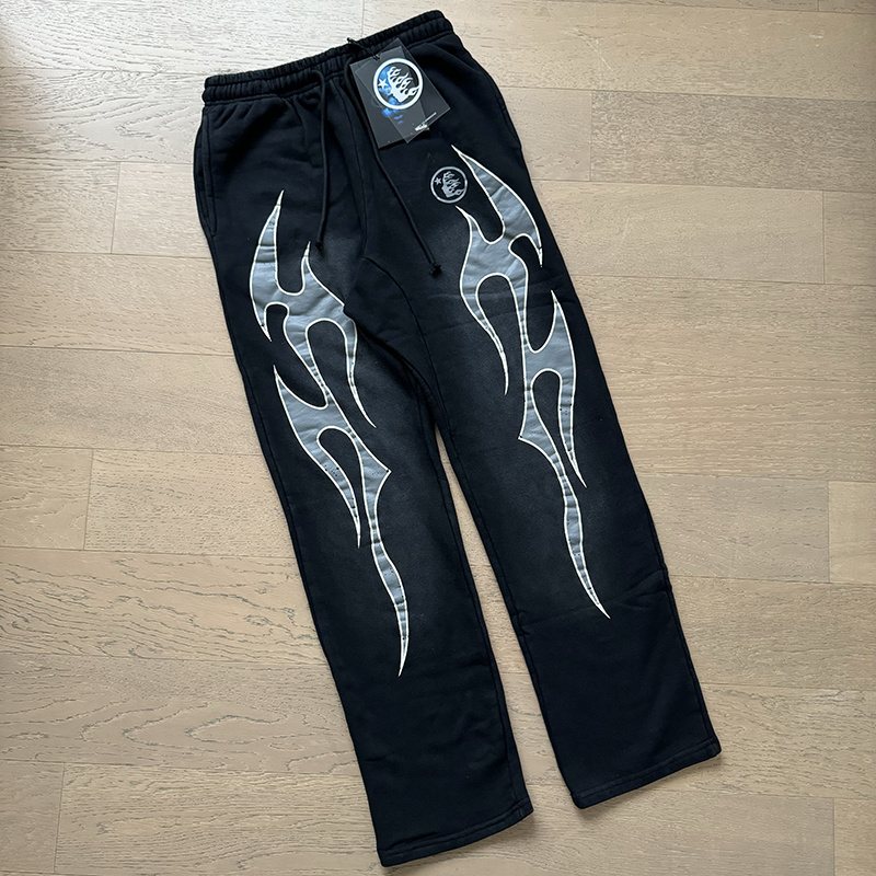 Hellstar Washed Black Flame Graphic Sweatpants — context