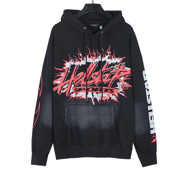 Hellstar Washed Black Flame Graphic Hoodie — front