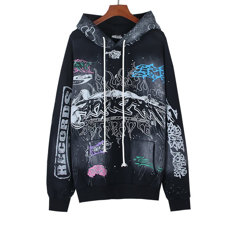 Hellstar Washed Black Records Graphic Hoodie — hero