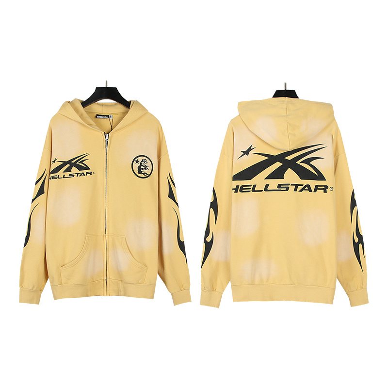 Hellstar Washed Yellow Graphic Zip Hoodie — hero