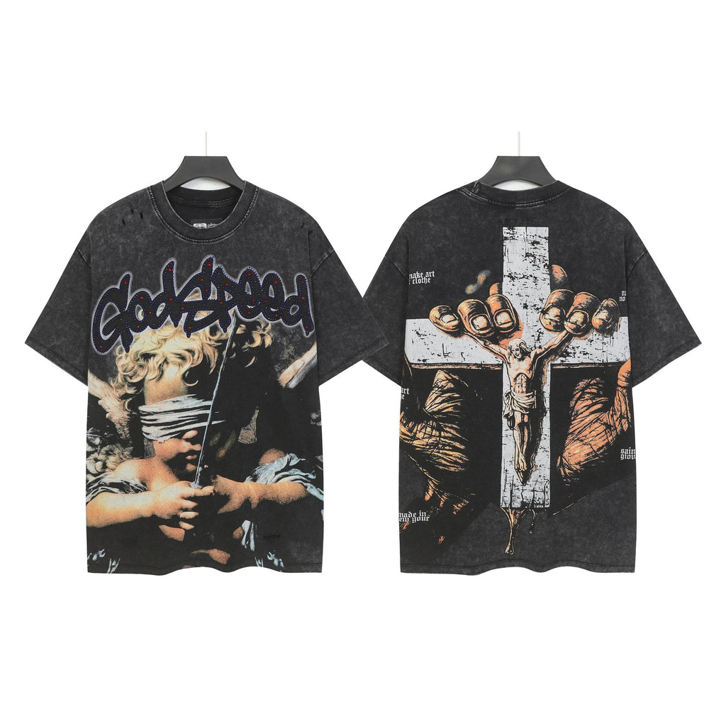Godspeed Distressed Rhinestone Graphic T-Shirt — hero