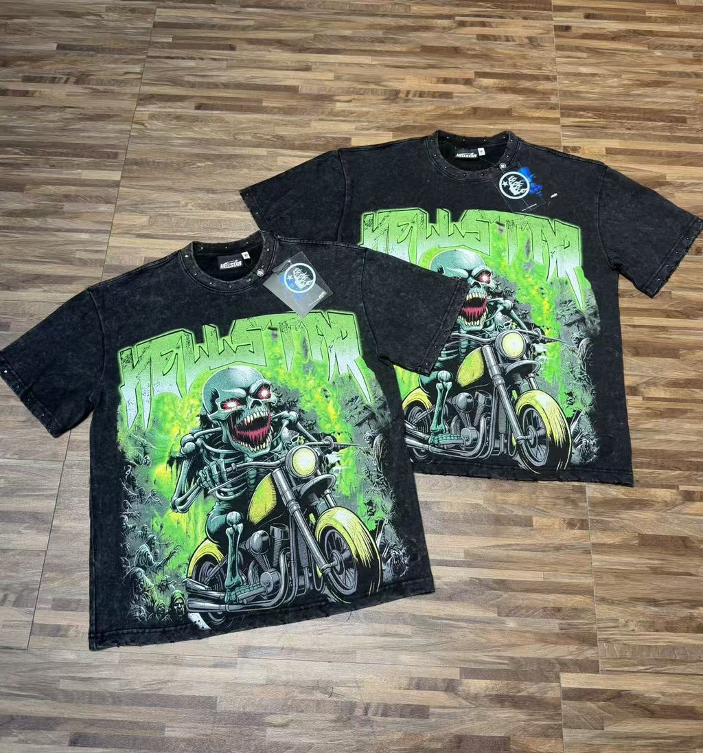 Hellstar Skull Motorcycle Acid-Wash T-Shirt — context