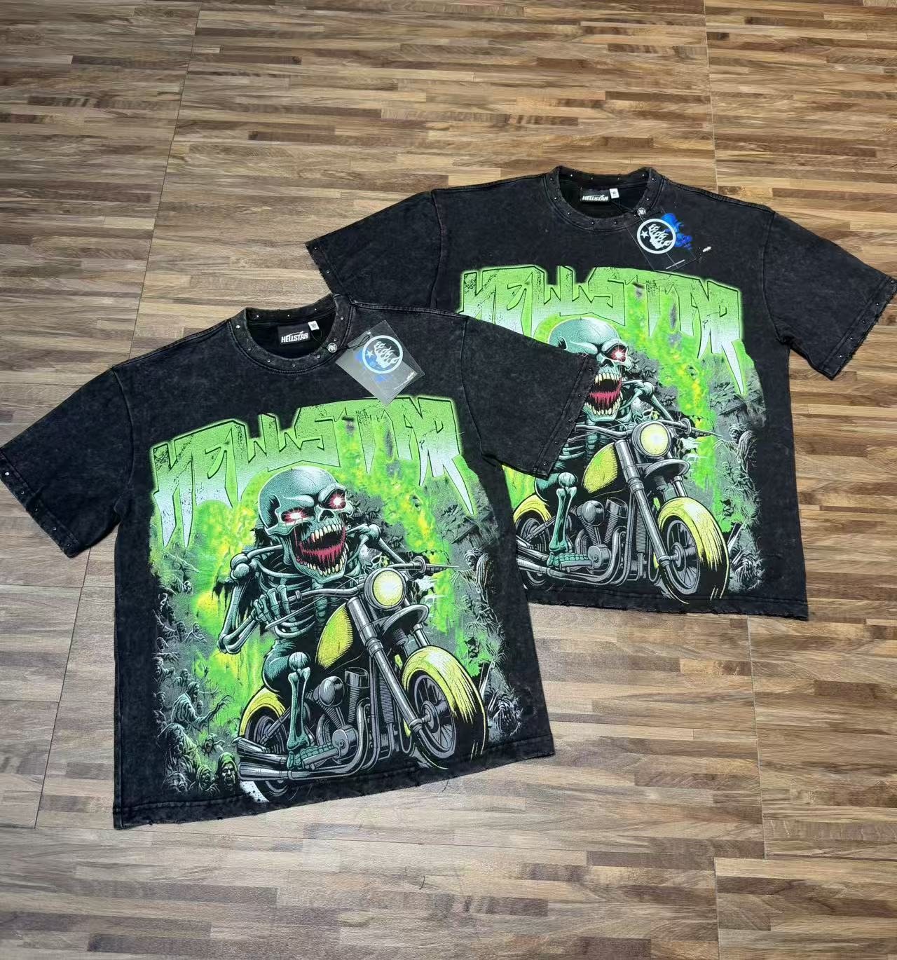 Hellstar Skull Motorcycle Acid-Wash T-Shirt — context