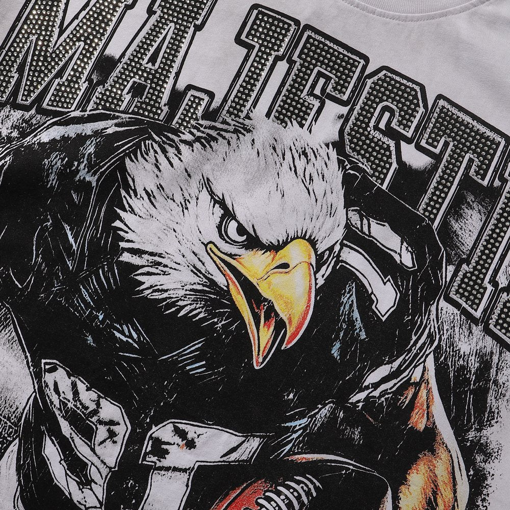 MAJESTIK Eagle Football Rhinestone Graphic T-Shirt — detail