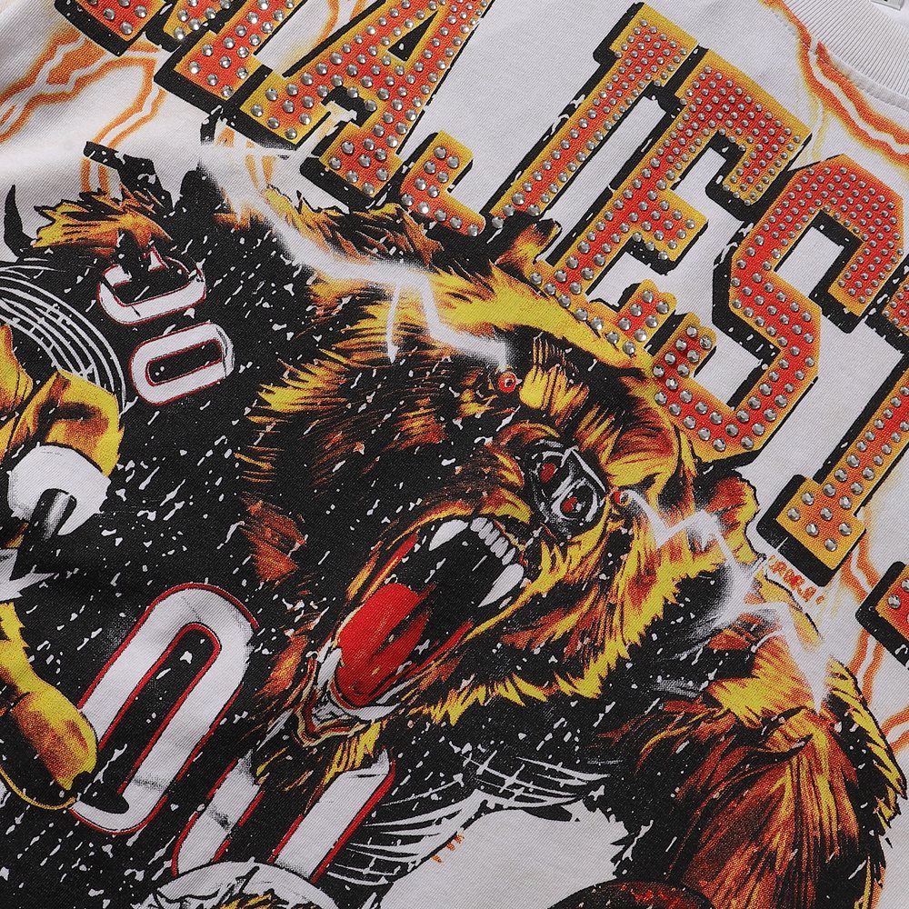 MAJESTIK Fearless 00 Football Bear Graphic T-Shirt — detail