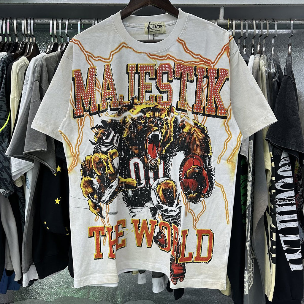 MAJESTIK Fearless 00 Football Bear Graphic T-Shirt — context