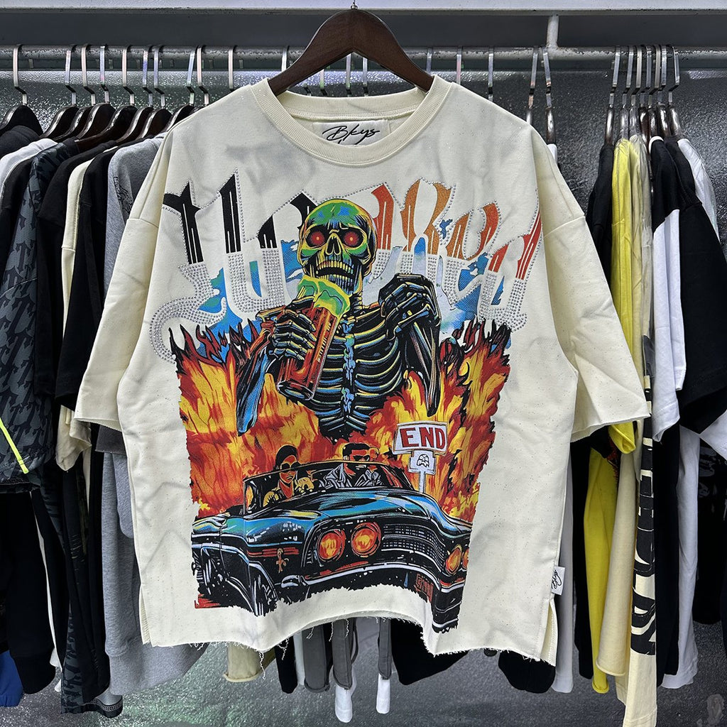 BKYS Revival Rhinestone Skeleton Car Cropped T-Shirt — context