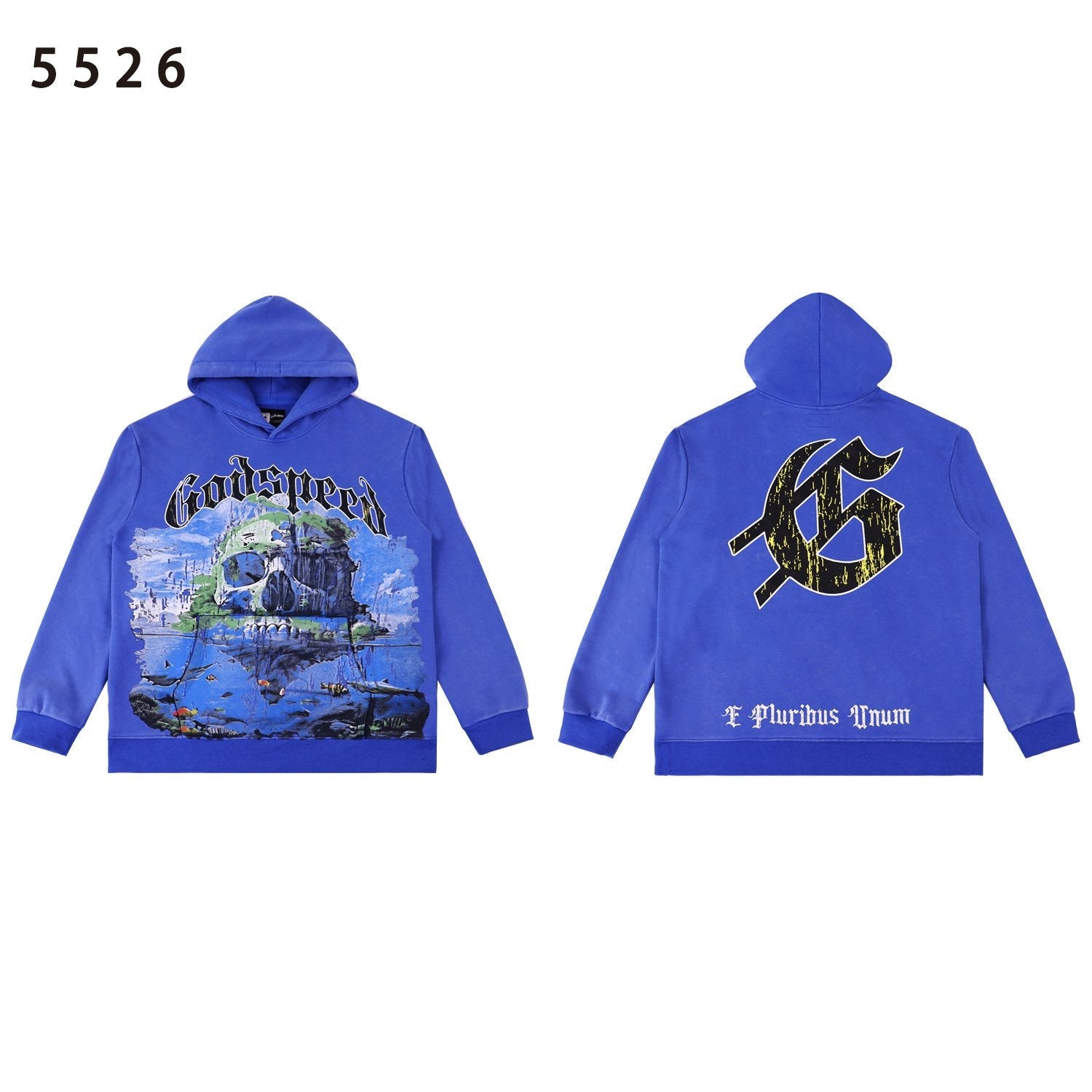 Godspeed E Pluribus Unum Skull Graphic Hoodie — front