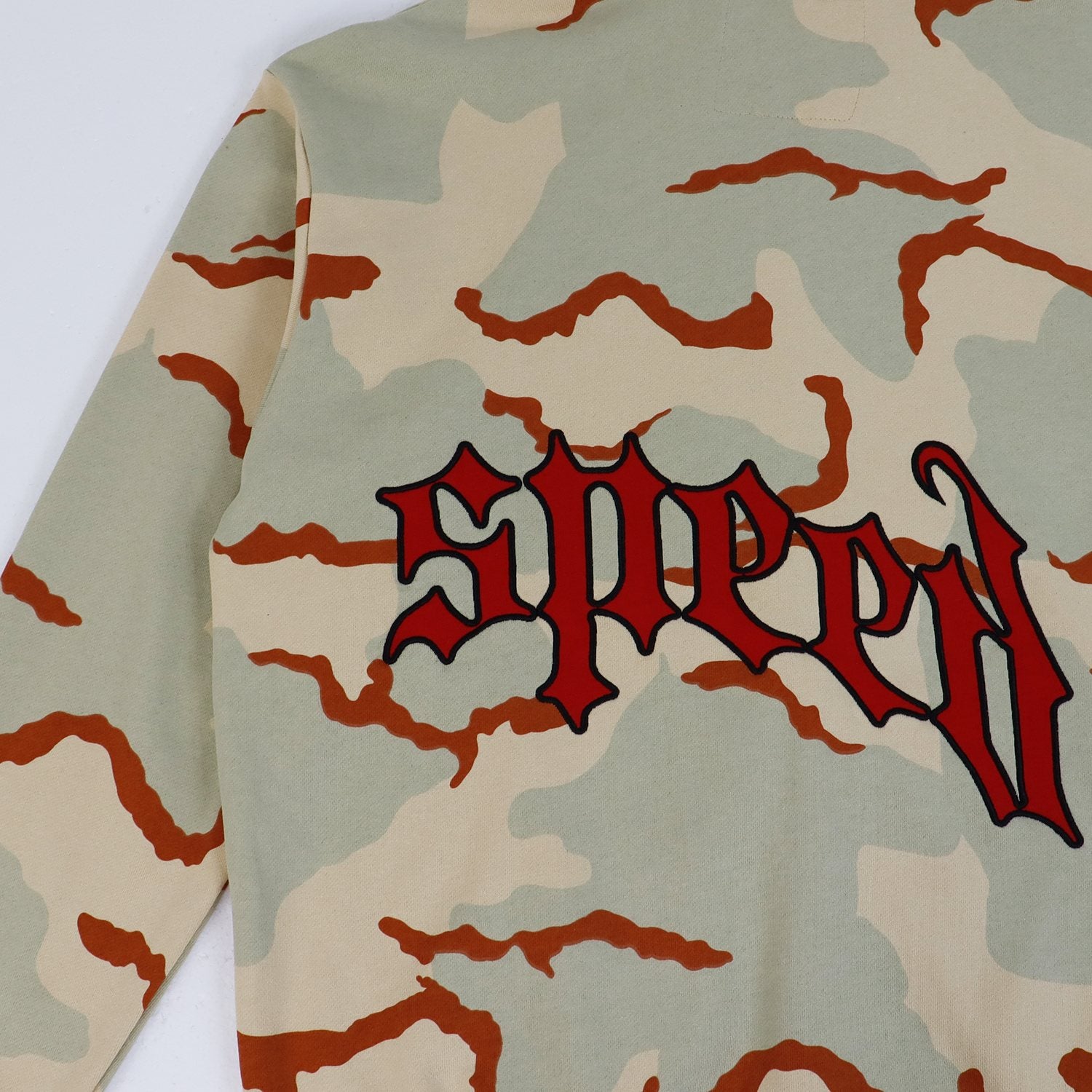 Godspeed Camouflage Gothic Letter Zip Hoodie — detail