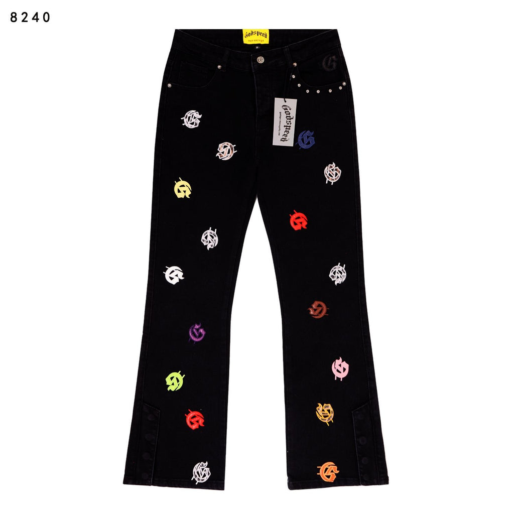Godspeed Embroidered Flared Jeans — front